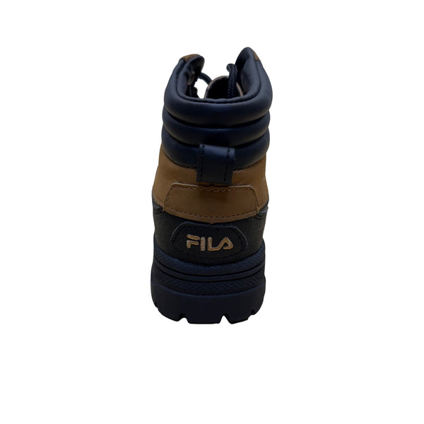 Fila Kids Black & Brown Leather Hiking Boots Size 2 Durable Outdoor Footwear Lace-Up
