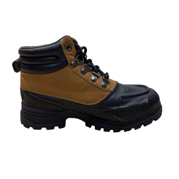 Fila Kids Black & Brown Leather Hiking Boots Size 2 Durable Outdoor Footwear Lace-Up