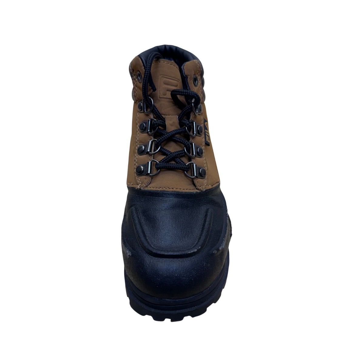 Fila Kids Black & Brown Leather Hiking Boots Size 2 Durable Outdoor Footwear Lace-Up