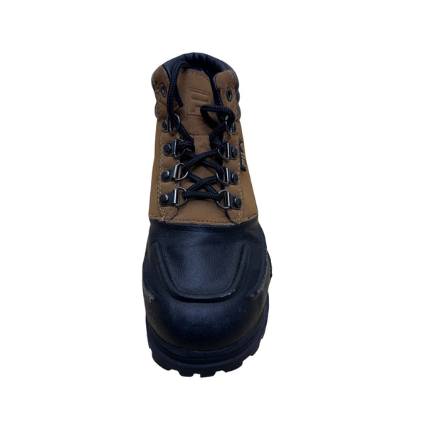 Fila Kids Black & Brown Leather Hiking Boots Size 2 Durable Outdoor Footwear Lace-Up
