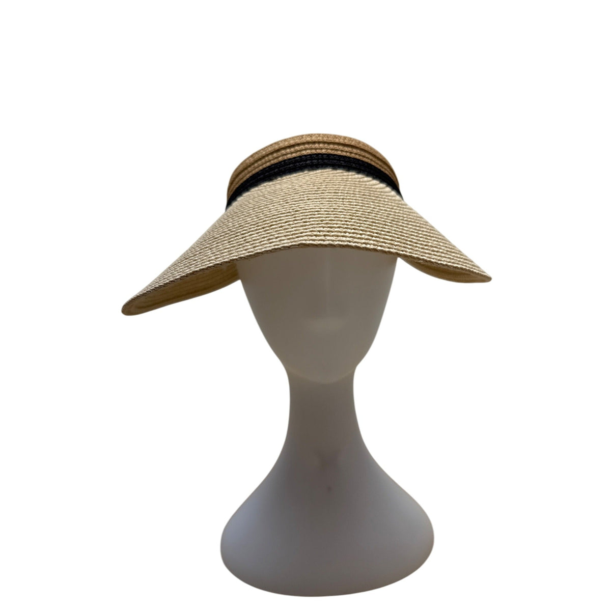 Women's Straw & Polyester Wide Brim Visor Hat With Adjustable Black Band