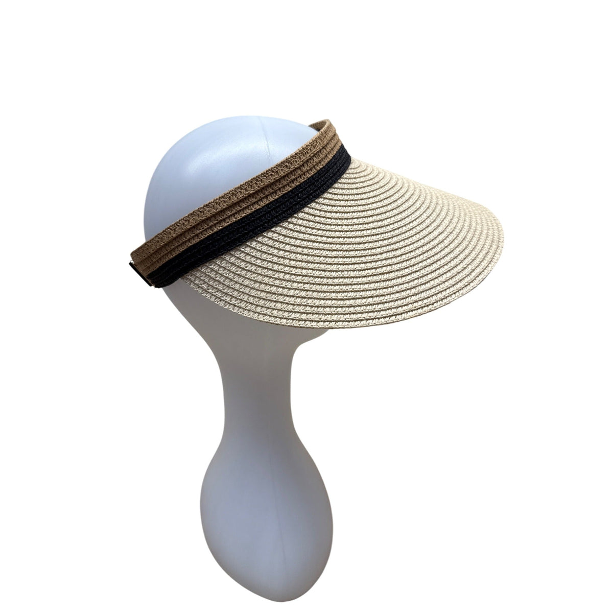 Women's Straw & Polyester Wide Brim Visor Hat With Adjustable Black Band