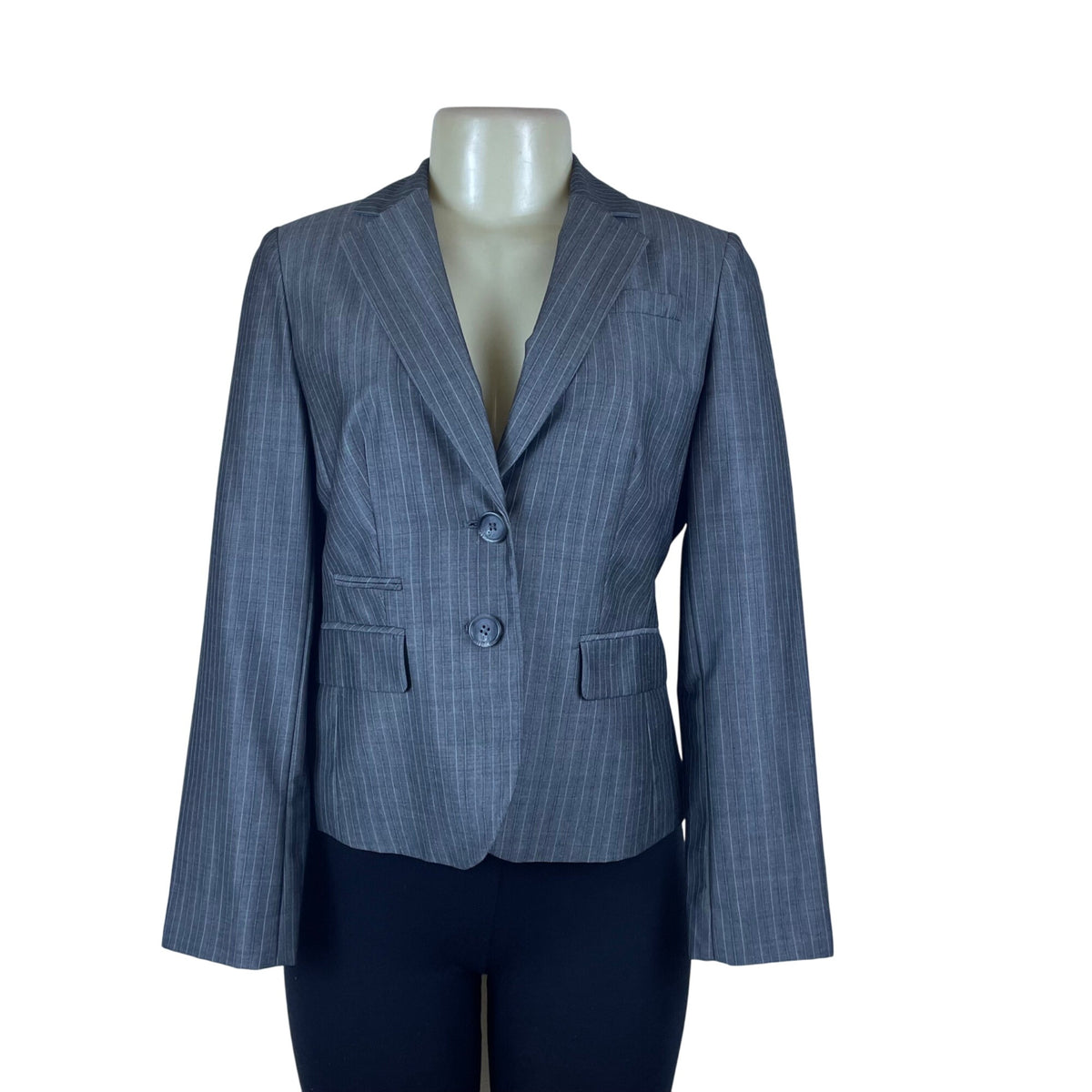 Ann Taylor Loft Womens Gray Pinstripe Rayon & Wool Blazer Two Button Size 4P