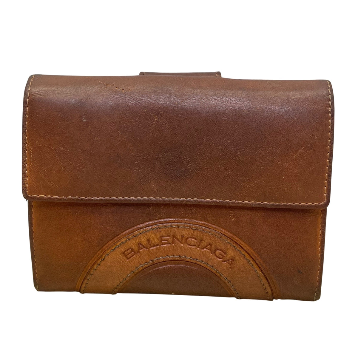 Balenciaga Unisex Brown Leather Embossed Logo Bi-Fold Compact Wallet