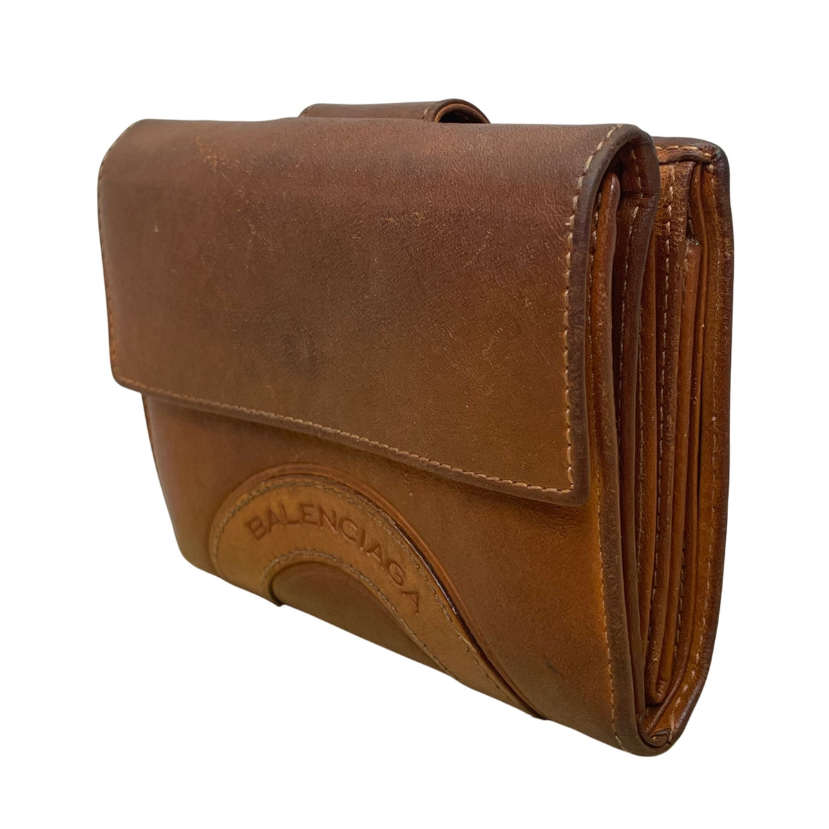 Balenciaga Unisex Brown Leather Embossed Logo Bi-Fold Compact Wallet