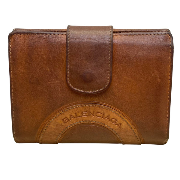 Balenciaga Unisex Brown Leather Embossed Logo Bi-Fold Compact Wallet
