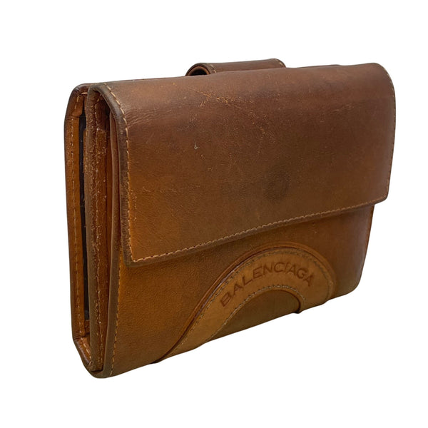 Balenciaga Unisex Brown Leather Embossed Logo Bi-Fold Compact Wallet