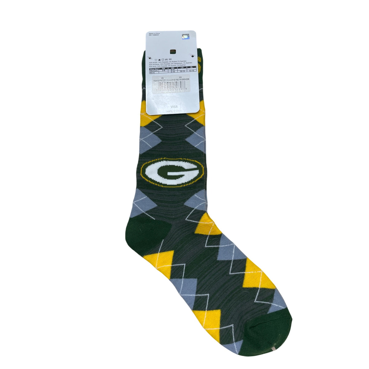Green Bay Packers NFL Team Argyle Socks Acrylic/Polyester Blend OSFM