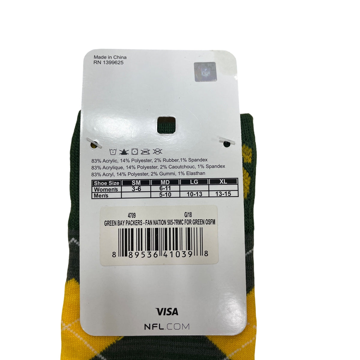 Green Bay Packers NFL Team Argyle Socks Acrylic/Polyester Blend OSFM