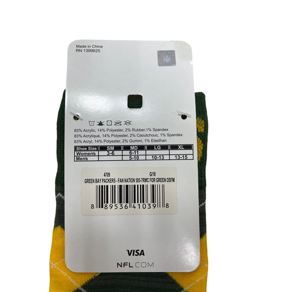 Green Bay Packers NFL Team Argyle Socks Acrylic/Polyester Blend OSFM