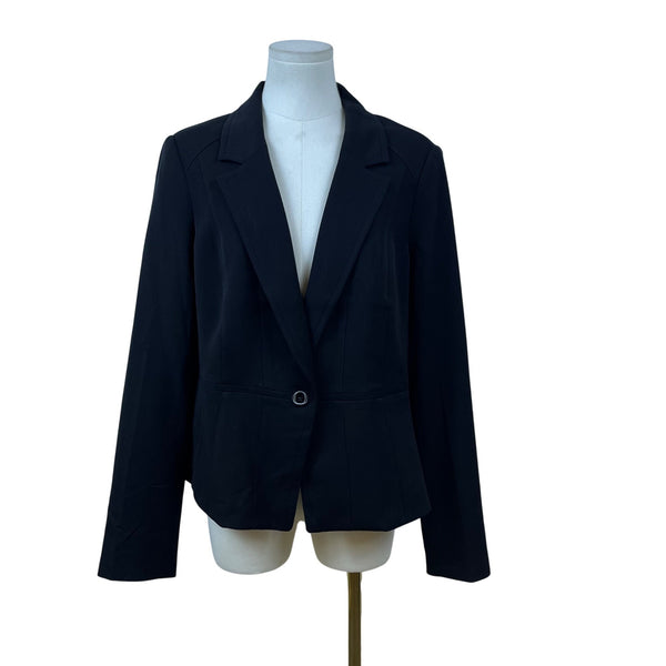 White House Black Market Womens Black Rayon Blazer Button Front Size 14 - NWT