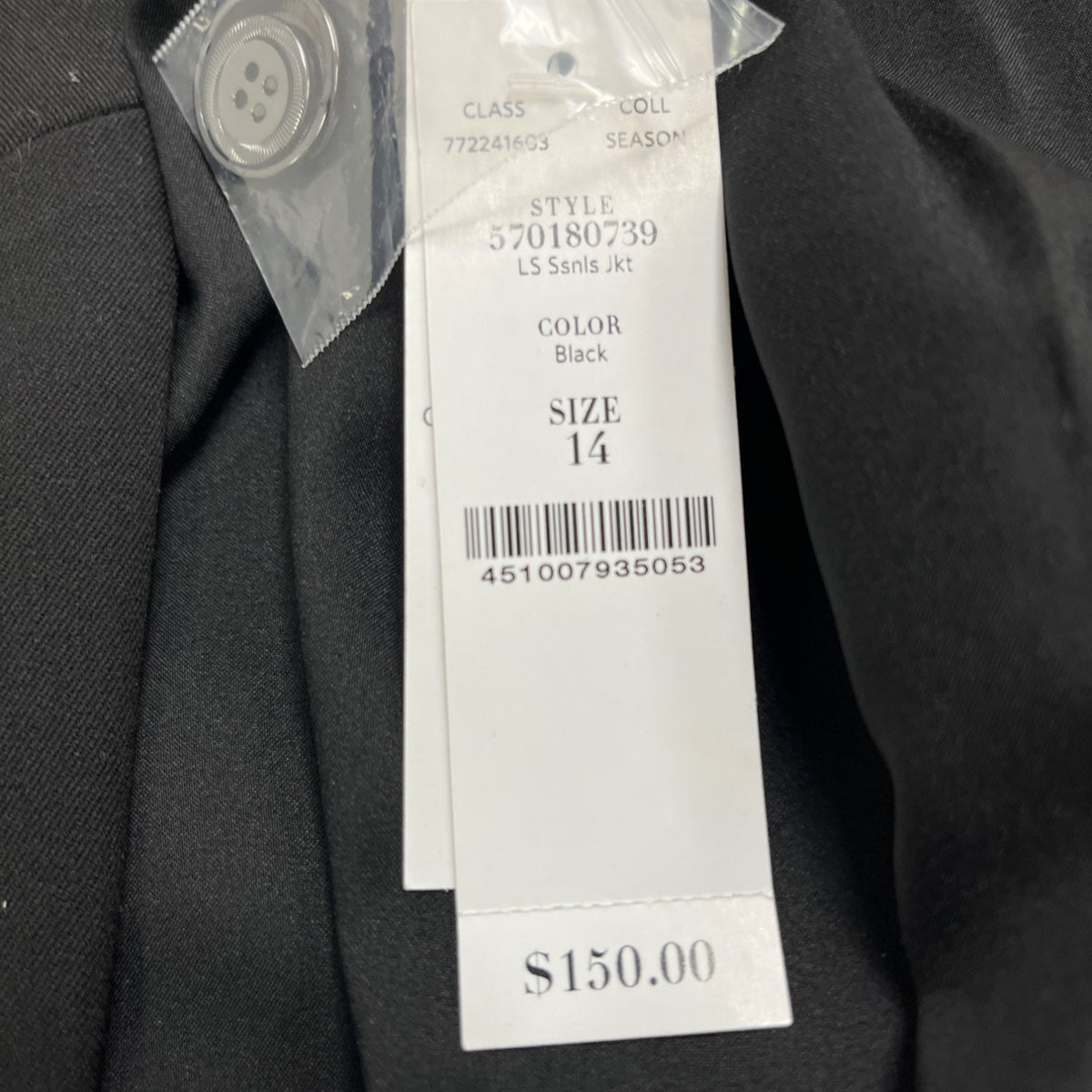 White House Black Market Womens Black Rayon Blazer Button Front Size 14 - NWT