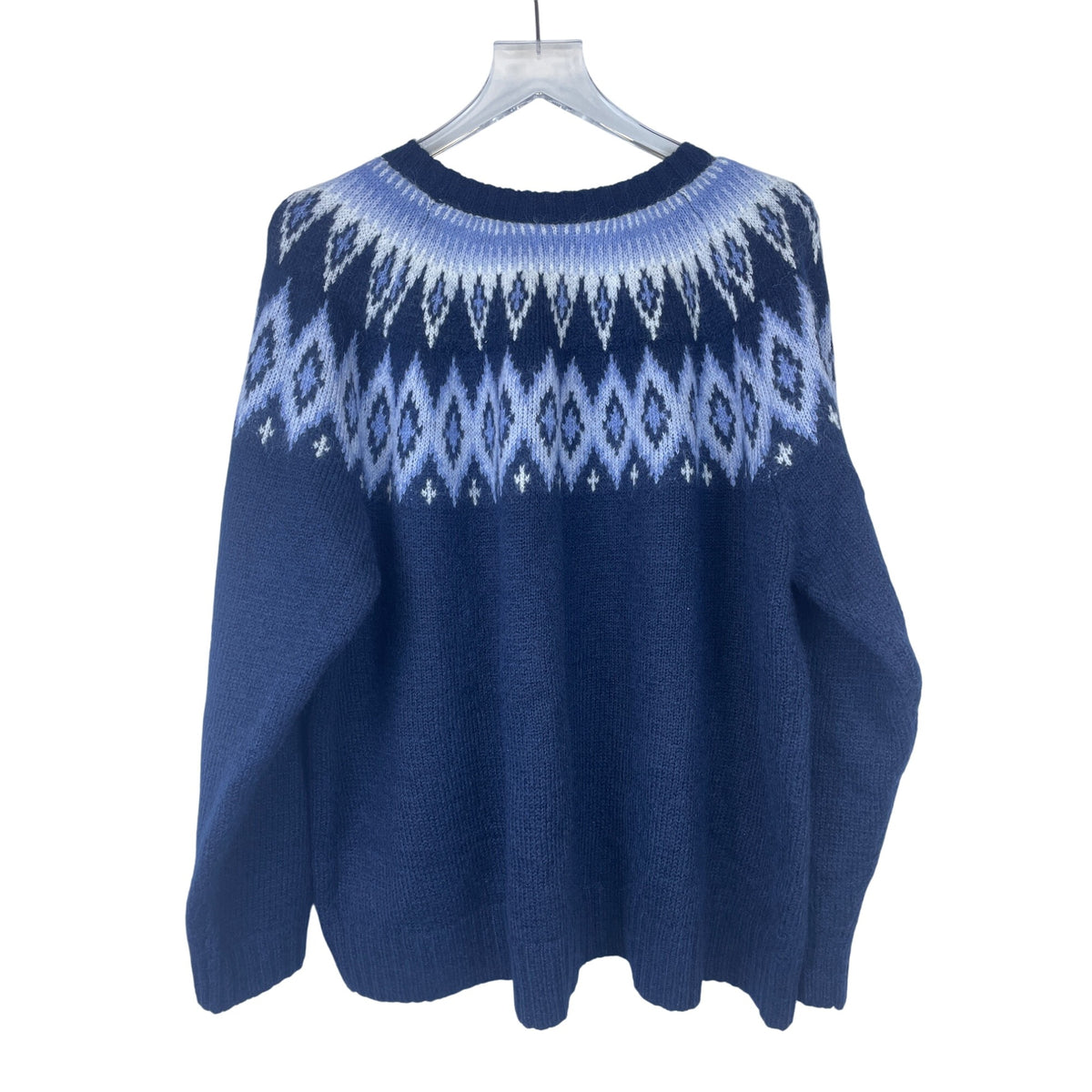 Old Navy Womens Navy Blue Recycled Knit Sweater Nordic Fair Isle Pattern XL Soft Warm