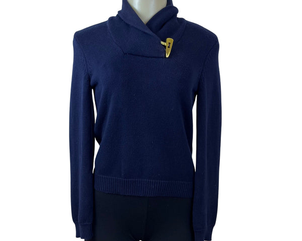 Ralph Lauren Women's Navy Cotton Knit Sweater Petite Size P