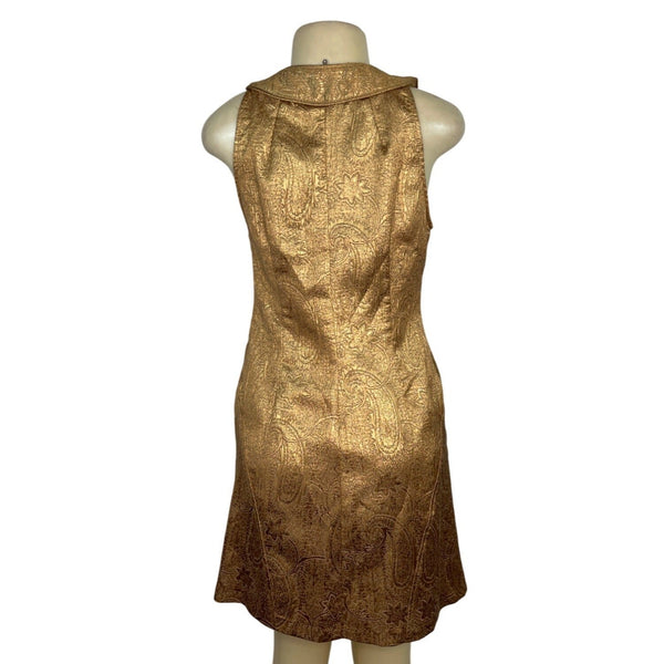 Gold Brocade Sleeveless Dress With Embellished Collar By Alexia Admor Size S