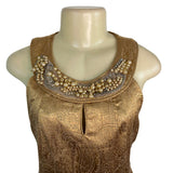 Gold Brocade Sleeveless Dress With Embellished Collar By Alexia Admor Size S