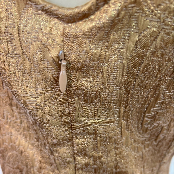 Gold Brocade Sleeveless Dress With Embellished Collar By Alexia Admor Size S