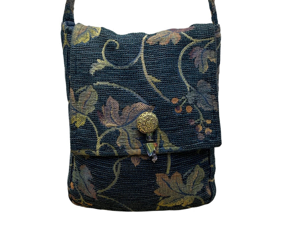 Alices Tapestries Women’s Blue Floral Woven Fabric Bohemian Crossbody Bag