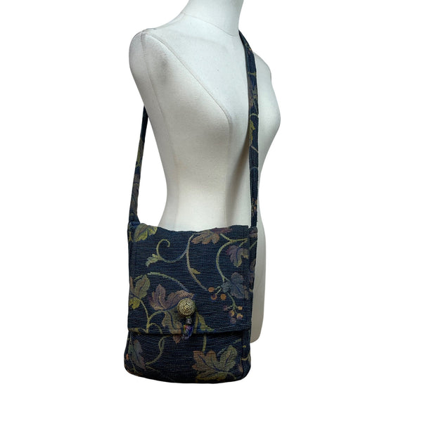 Alices Tapestries Women’s Blue Floral Woven Fabric Bohemian Crossbody Bag