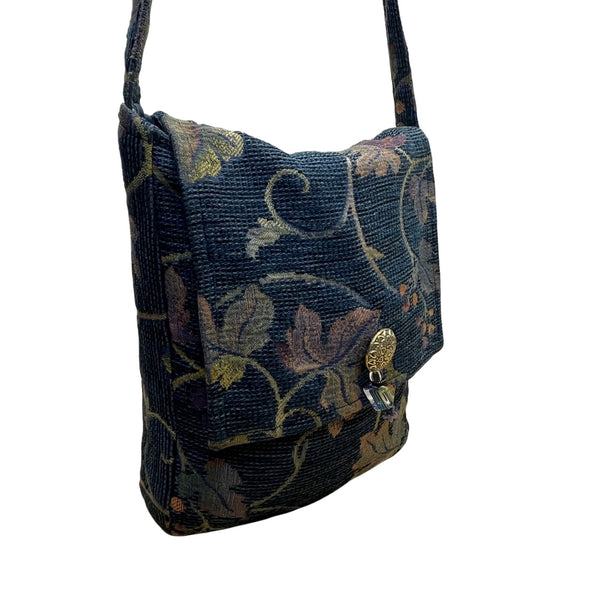 Alices Tapestries Women’s Blue Floral Woven Fabric Bohemian Crossbody Bag