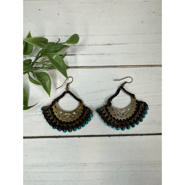Turquoise & Gold Boho Hoop Earrings