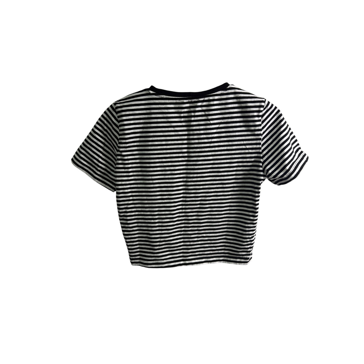 Zara Womens Black & White Striped Cotton Blend Short Sleeve Cropped Top Size L Zara Womens Black & White Striped Cotton Blend Short Sleeve Cropped Top Size L