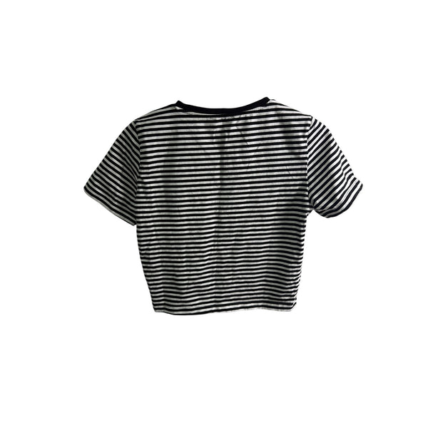 Zara Womens Black & White Striped Cotton Blend Short Sleeve Cropped Top Size L Zara Womens Black & White Striped Cotton Blend Short Sleeve Cropped Top Size L