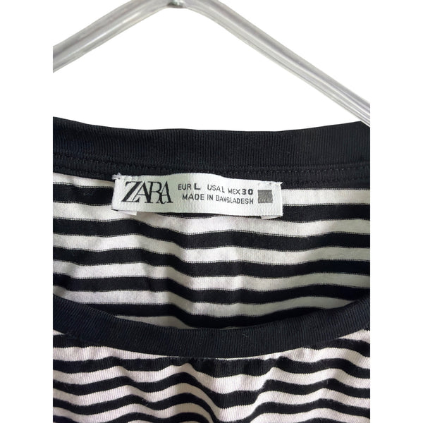 Zara Womens Black & White Striped Cotton Blend Short Sleeve Cropped Top Size L Zara Womens Black & White Striped Cotton Blend Short Sleeve Cropped Top Size L