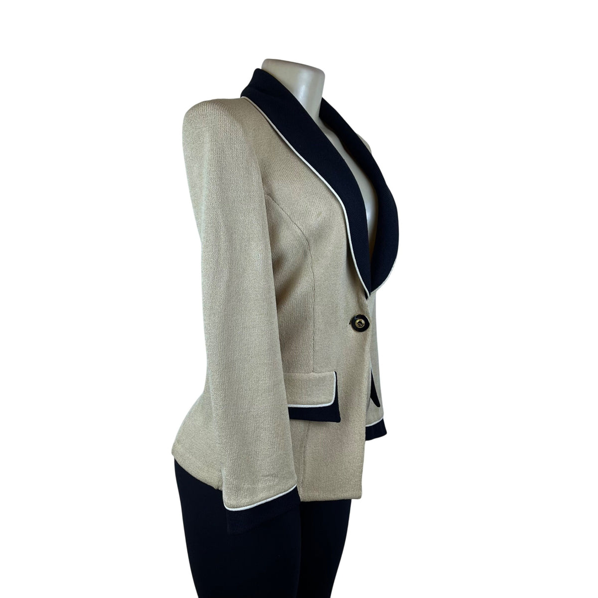 St. John Women's Beige & Black Knit Blazer Jacket Button Front Size 4