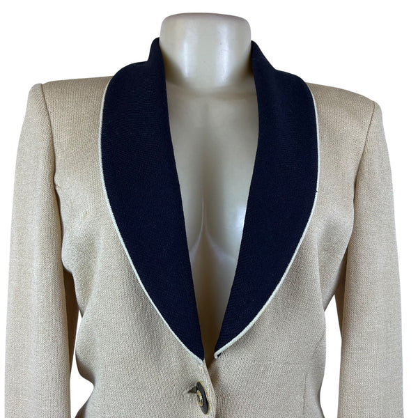 St. John Women's Beige & Black Knit Blazer Jacket Button Front Size 4