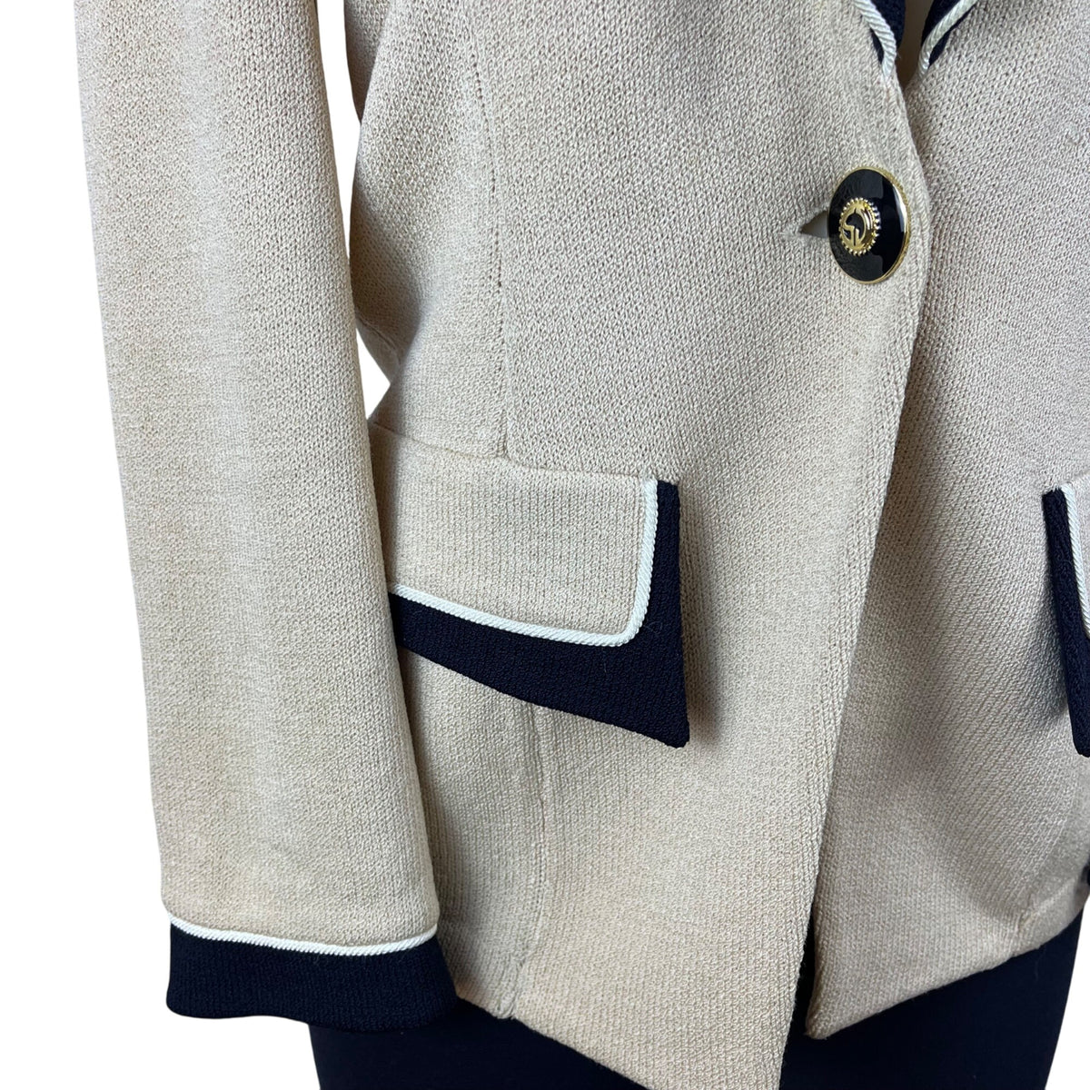 St. John Women's Beige & Black Knit Blazer Jacket Button Front Size 4