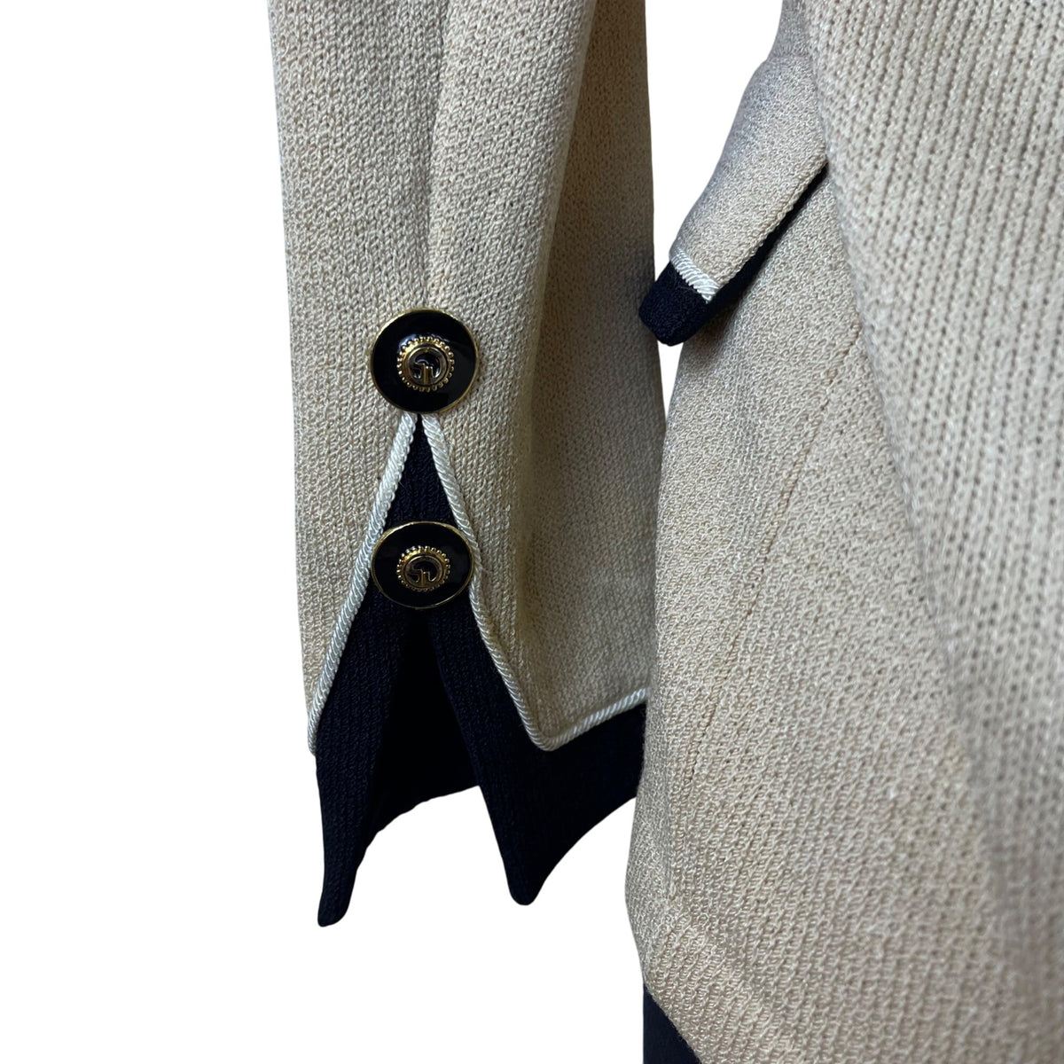 St. John Women's Beige & Black Knit Blazer Jacket Button Front Size 4