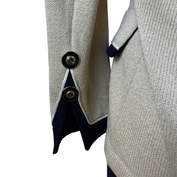 St. John Women's Beige & Black Knit Blazer Jacket Button Front Size 4