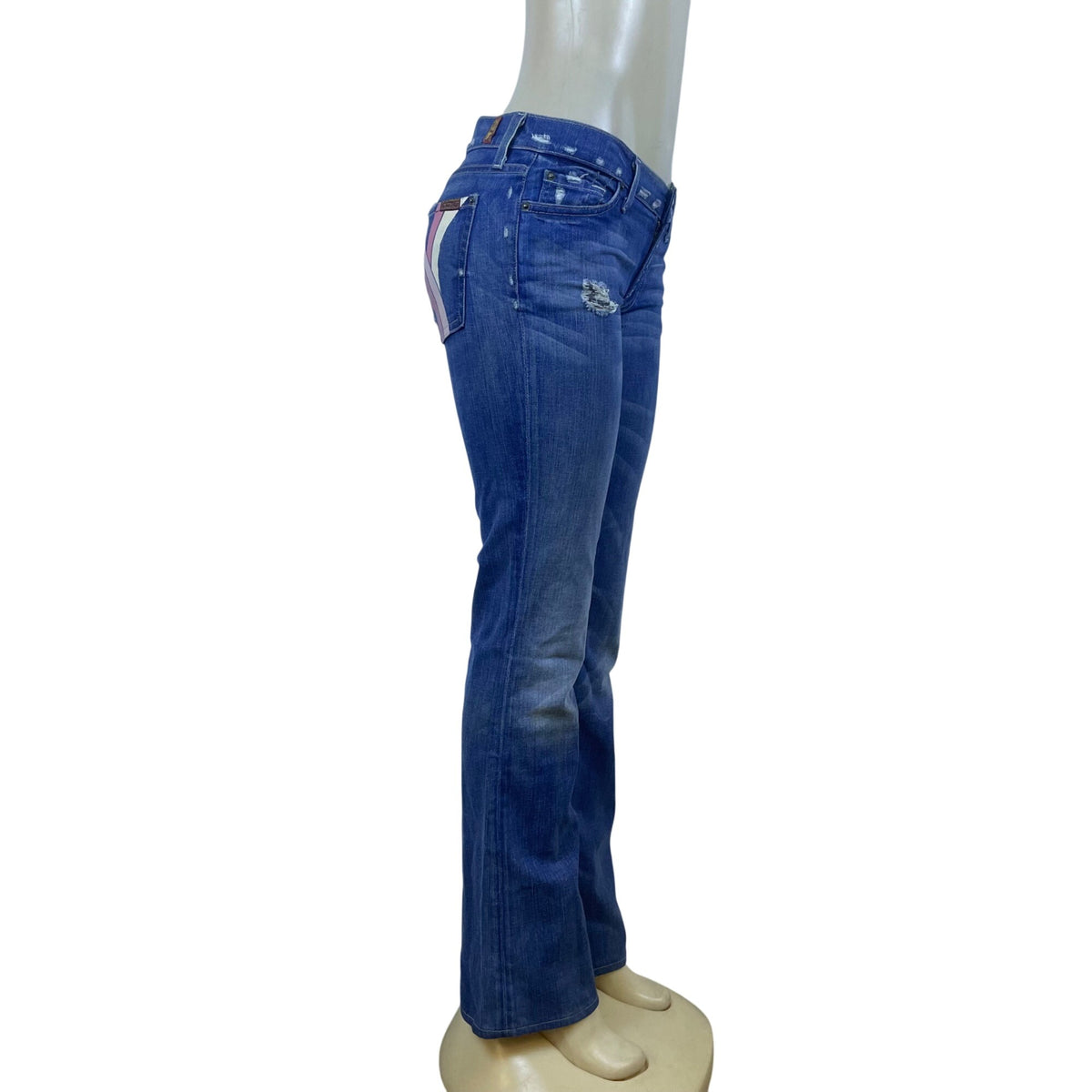7 For All Mankind Womens Blue Cotton/Elastane Bootcut Jeans Distressed Size 28