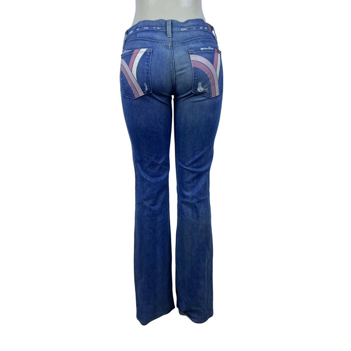 7 For All Mankind Womens Blue Cotton/Elastane Bootcut Jeans Distressed Size 28