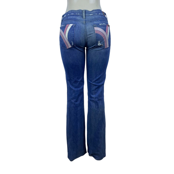 7 For All Mankind Womens Blue Cotton/Elastane Bootcut Jeans Distressed Size 28