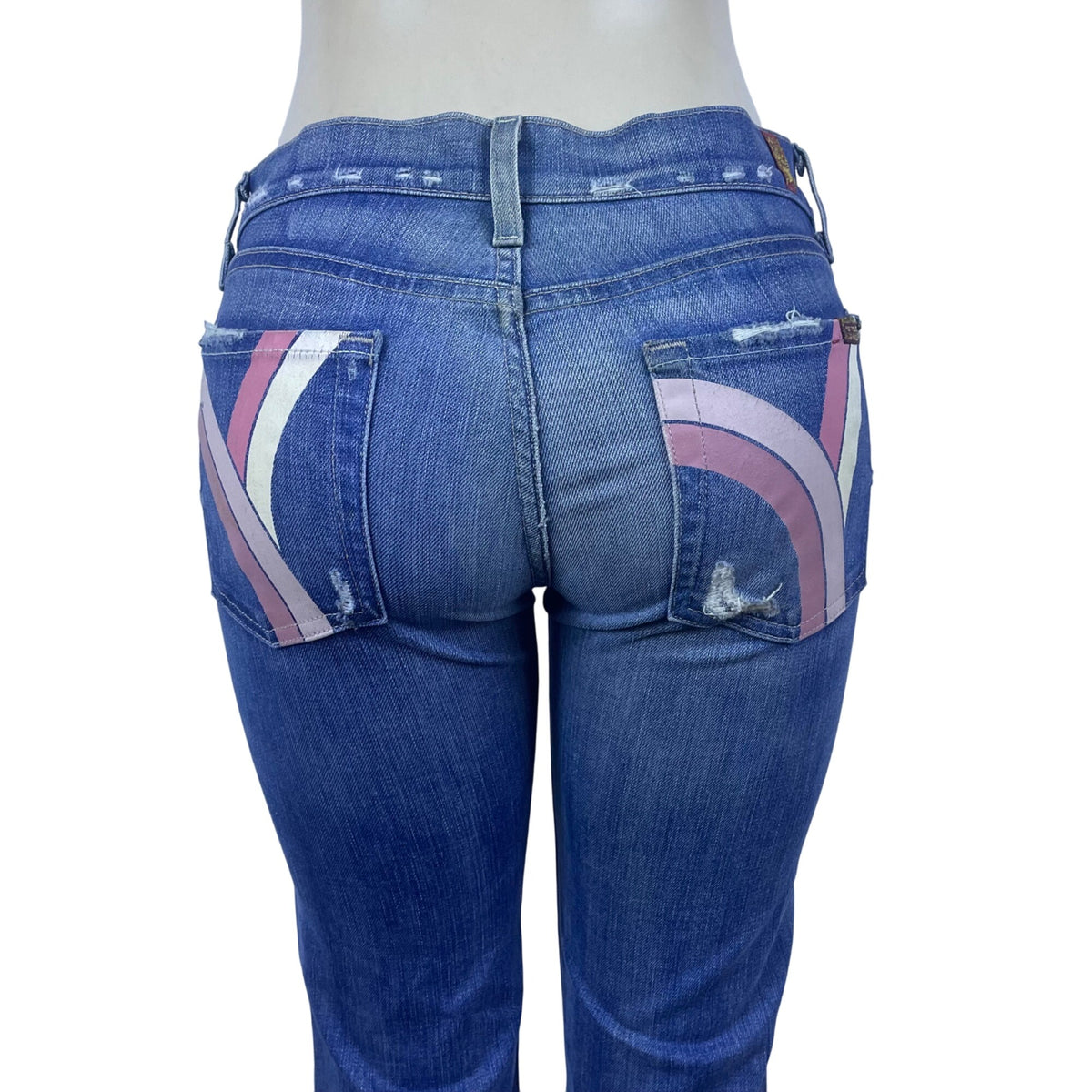 7 For All Mankind Womens Blue Cotton/Elastane Bootcut Jeans Distressed Size 28