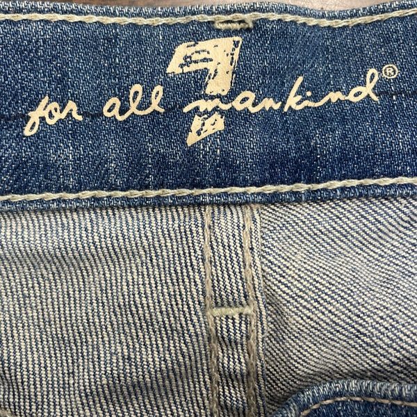 7 For All Mankind Womens Blue Cotton/Elastane Bootcut Jeans Distressed Size 28