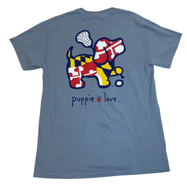 Puppie Love Dog Graphic T-Shirt Blue Men Gildan Ultra Size M - New