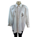 Mili Designs White Button-Up Shirt W/ Embroidered Dogs & Rhinestone Collar Sz 18