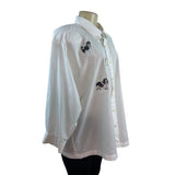Mili Designs White Button-Up Shirt W/ Embroidered Dogs & Rhinestone Collar Sz 18
