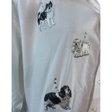 Mili Designs White Button-Up Shirt W/ Embroidered Dogs & Rhinestone Collar Sz 18