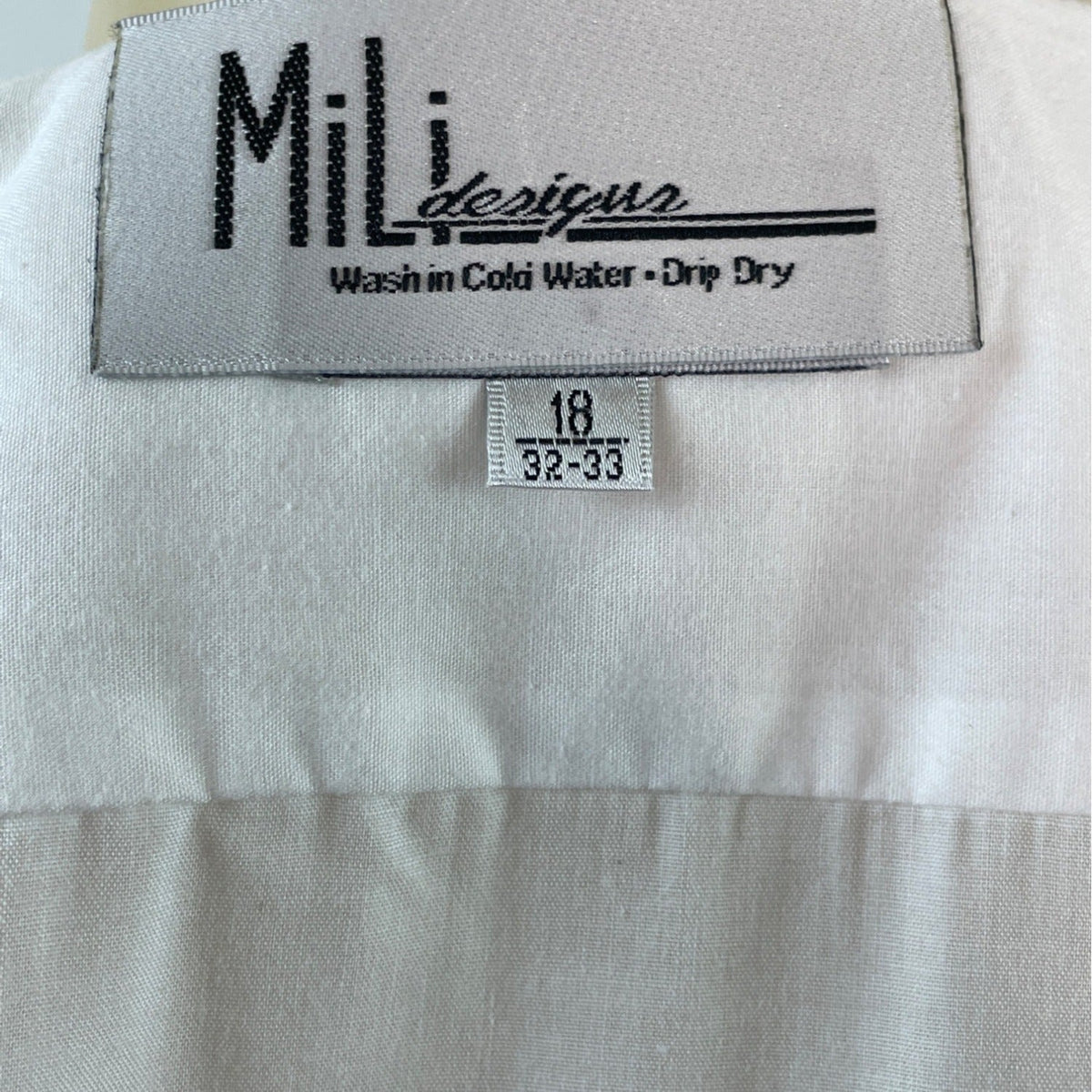 Mili Designs White Button-Up Shirt W/ Embroidered Dogs & Rhinestone Collar Sz 18