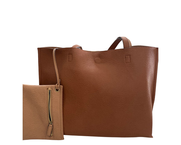 Street Level Womens Brown Faux Leather Tote & Clutch Set
