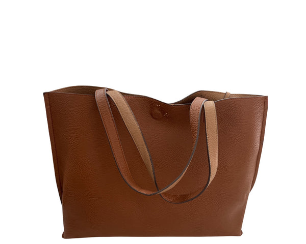 Street Level Womens Brown Faux Leather Tote & Clutch Set