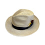 Vintage Park Plaza Straw Fedora Hat W/ Black Band & Feather Accent Size 6 7/8