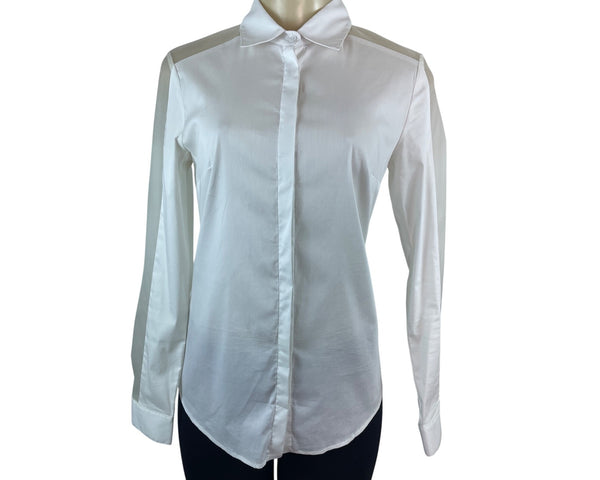 Womens Semi-Sheer Long Sleeve White Button-Up Shirt By Bailey 44 Size S
