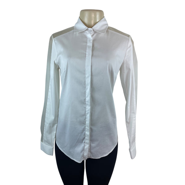 Womens Semi-Sheer Long Sleeve White Button-Up Shirt By Bailey 44 Size S