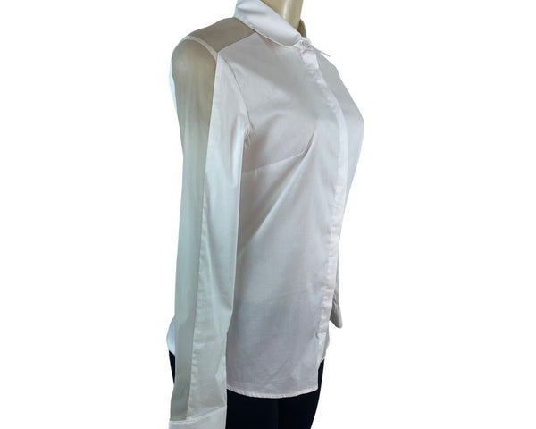 Womens Semi-Sheer Long Sleeve White Button-Up Shirt By Bailey 44 Size S