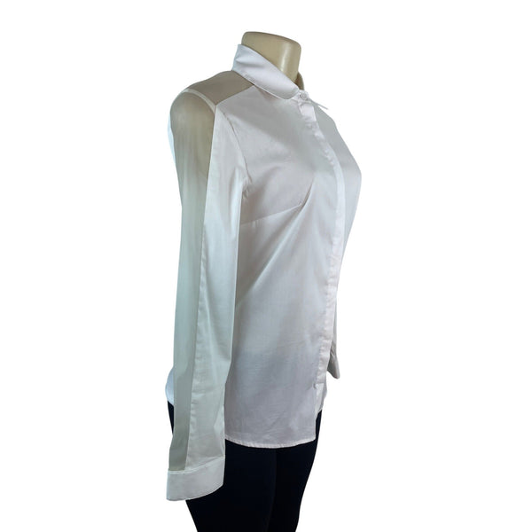 Womens Semi-Sheer Long Sleeve White Button-Up Shirt By Bailey 44 Size S
